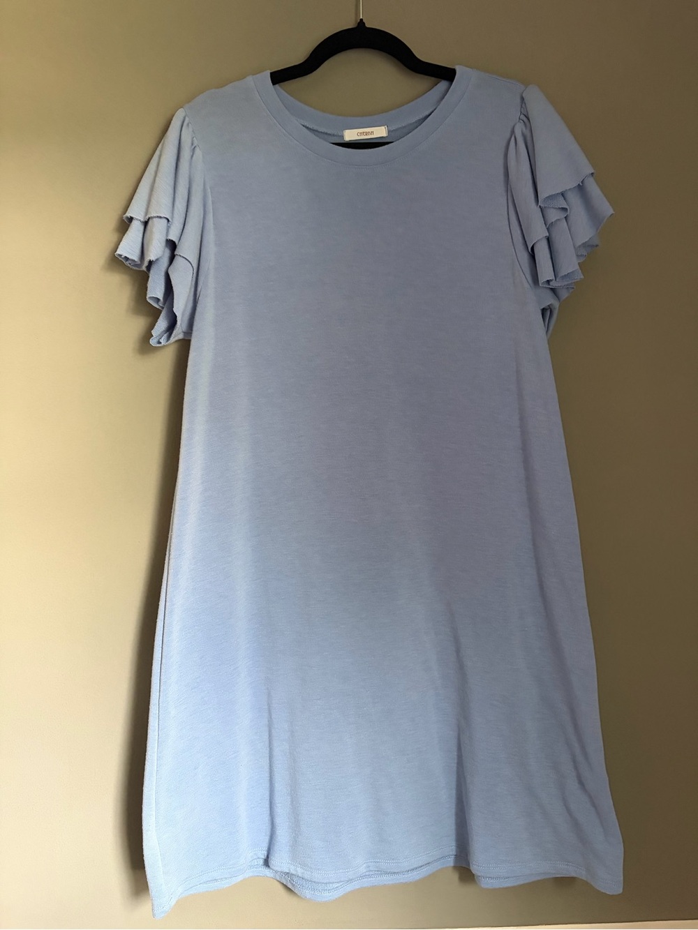 Cherish Light Blue Ruffle Sleeve Tunic T-Shirt Dress Super Soft Large Casual
